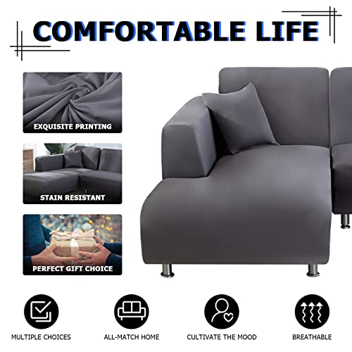 Lydevo Sofabezug Ecksofa L Form Sofa Überwürfe Stretch Sofabezug L Form Rechts oder Links mit Zwei Kissenbezügen Waschbar Universal-Couchbezug L Form Sofa Cover L Shape(3 Sitzer+3 Sitzer,Grau)