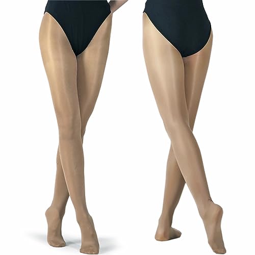 DANCEYOU Slight Shimmery Footed Tights Girls and Women Size Sparkly Skin Tone for Costume, Dance and Daily Dressing, Light Toast MA