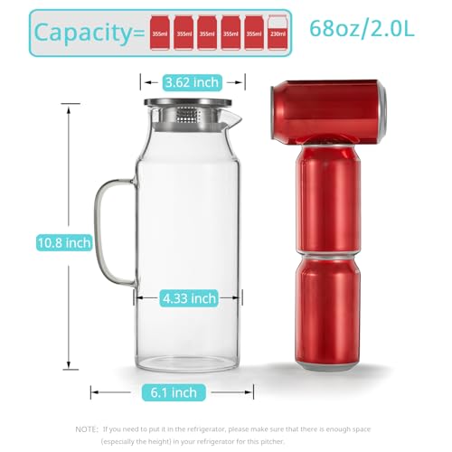 Image of Bivvclaz 3 Pack 2 Liter 68 oz 2.1 Qt Glass Pitcher with Lid and Handle, Water Pitcher for Fridge, Glass Carafe for Hot /Cold Water, Large Iced Tea Jug for Coffee, Juice and Homemade Beverage