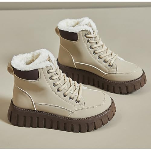 Women's Winter Snow Boots Warm Plush Lined Outdoor Boots Women's Work Hiking Waterproof Platform Ankle Boots (Khaki,8.5)2
