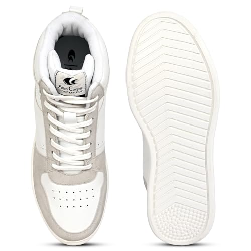 Image of Allen Cooper Men's High-Top Sports Sneakers | Lightweight Training & Casual Shoes | Non-Slip Gum Sole, Breathable Comfort, Stylish Orange Stripes | Ideal for Gym, Running
