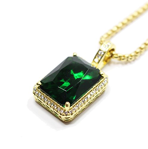 Mini emerald green square gem stone pendant necklace chain