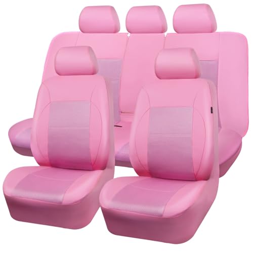 Image of CAR PASS Pink Leather Seat Cover Automotive Breathable Universal Car Seat Cover Set Package-Super 5mm Sponge Inside,Airbag Compatible, Interior Cover Cute for Women Car Truck Van All Pink