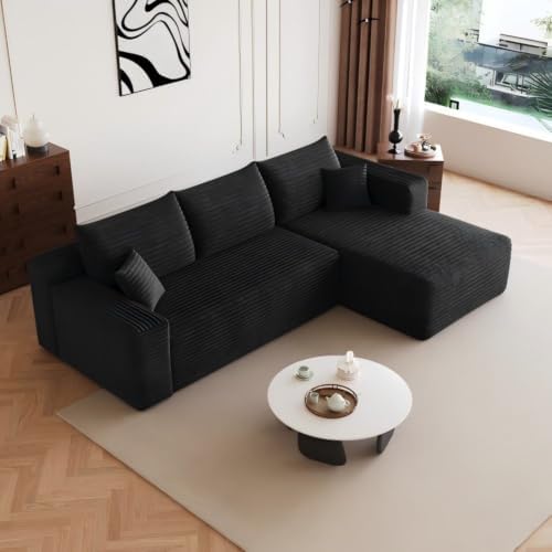 Vigor 95" Cloud Sectional Sofa,Modern Minimalist Upholstered Couches Comfort Shaped Sofa for Living Room Deep Seat Corner Couch No Assembly Required Black (Plush Corduroy Fabric) — view 6
