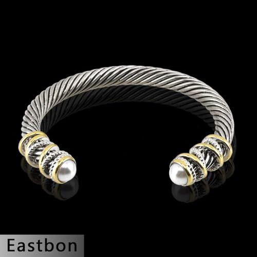 Twisted Cable Bracelet with Composite Shell Pearl 6" Antique Cuff Bracelets for Women3