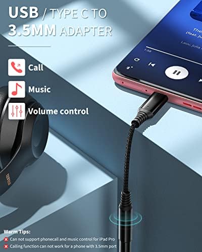 USB C to 3.5mm Jack Adapter for Samsung S23 S22 Ultra S21 S20 FE A53 A33, USB C Headphones Adapter HiFi DAC Chip USB C to Aux Headphone Jack for Google Pixel 7 6 Pro 6a OnePlus 10 9 Pro iPad Air 2022