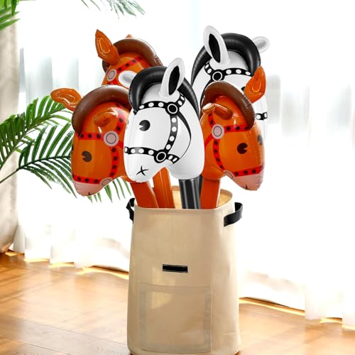 Chivao 12 Pieces Inflatable Stick Horse Cute Horse Head Stick Blow up Balloon Colorful Cowboy Cowgirl Party Decorations for Themed Birthday Party(Brown and Black) by Chivao - Image 6