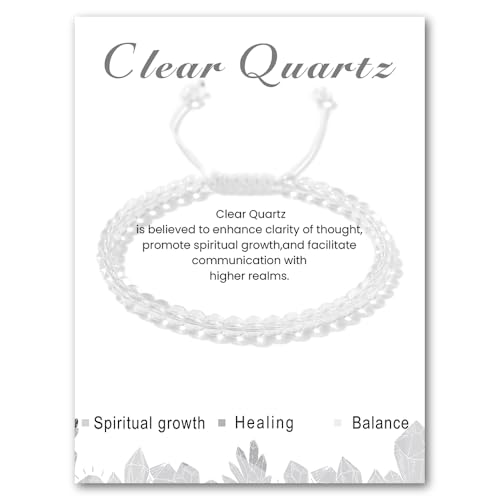 LOCCY Pulsera de cristal para mujer, pulsera de piedra natural de 4mm, pulsera de piedras preciosas ajustable, pulsera de cuentas de yoga para mujer (Cuarzo Claro)