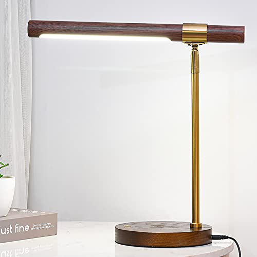 Famkrw Schreibtischlampe Aus Holz Mit Kabelloses Ladegerät,Nachttischlampe Touch Dimmbar,LED Leselampe Mit USB Ladeanschluss,Für Schlafzimmer/Arbeitszimmer/Büro Cover