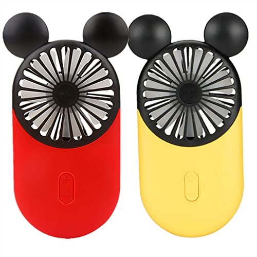 disney hand fan - DECVO Cute Personal Mini Fan, Handheld & Portable USB Rechargeable Fan with Beautiful LED Light, 3 Adjustable Speeds, Portable Holder, for Indoor Or Outdoor Activities, Cute Mouse 2 Pack (Red+Yellow)