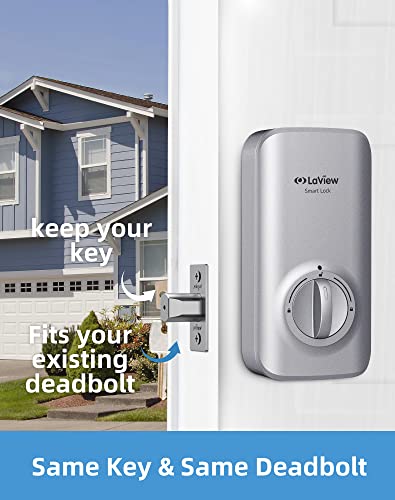 Image of LaView Smart Lock + Connect Wi-Fi Bridge, Enabled Connect WiFi & Bluetooth Smart Door Lock, Wireless & Keyless Entry Door Lock, Fits Your Existing Deadbolt, Compatible with Alexa & Google Assistant