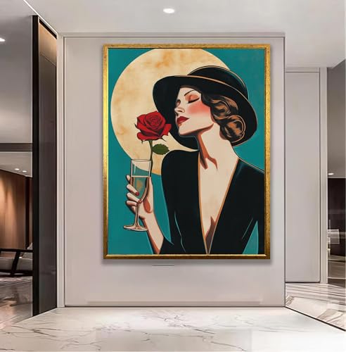 Décoration de salon murale rétro pour rompre la monotonie des murs blancs avec une femme rose
