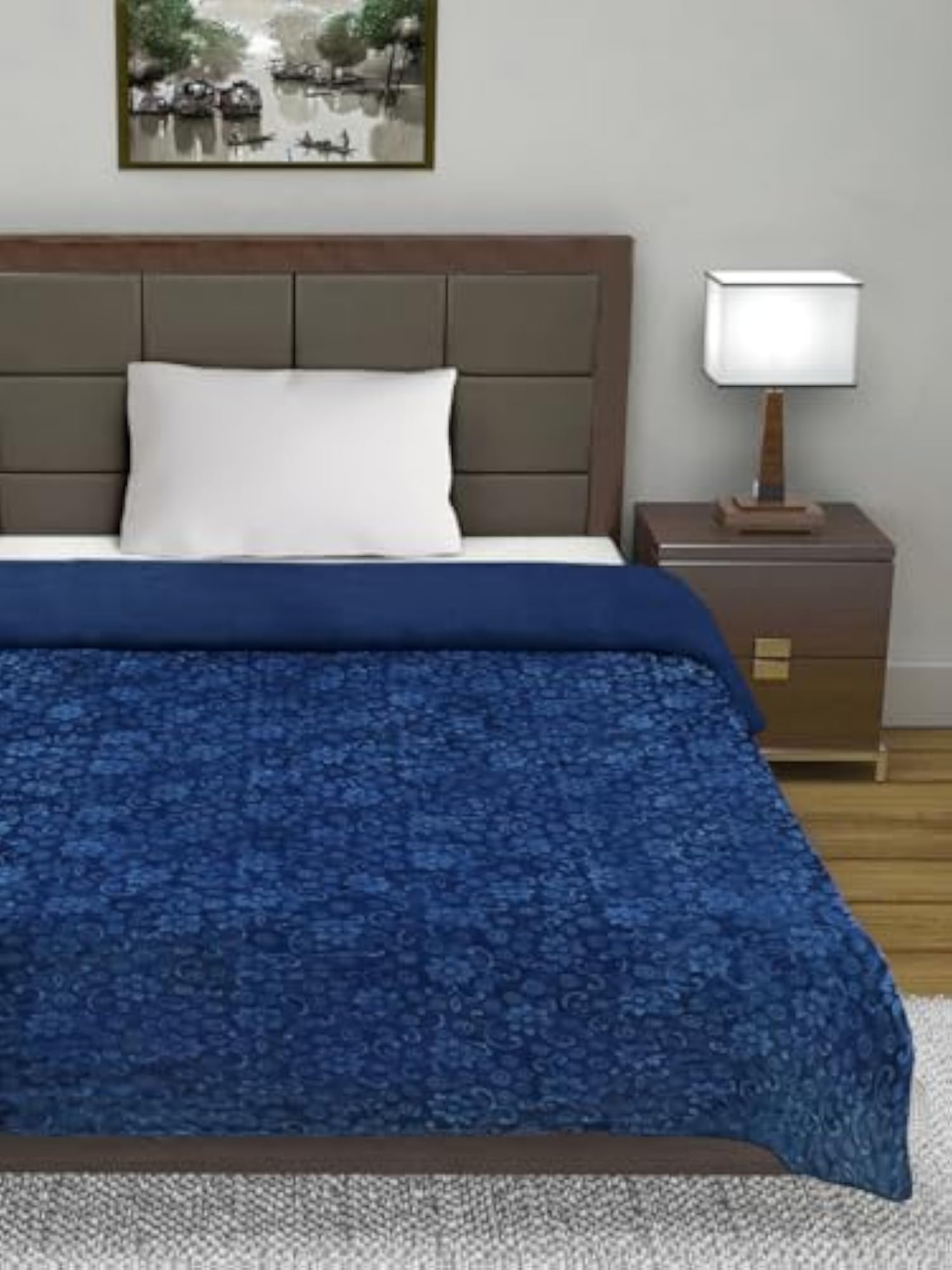 Navy Blue Floral Mild Winter Comforter, 500 GSM