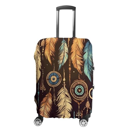 Vintage Ethnic Tribal Feather Luggage Cover, Washable Elastic Suitcase Cover Protector Fit 18-32 Inch Luggage