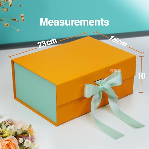 Image of RBS - Gift Boxes For Packing (23 x 16 x 10cm) Folding Gift Box (1 Pack) Rectangular Gift Box Empty Multipurpose Gift Hamper Box Empty Holds Upto (5 kg) Hamper Box with Ribbon (Mango Mint)