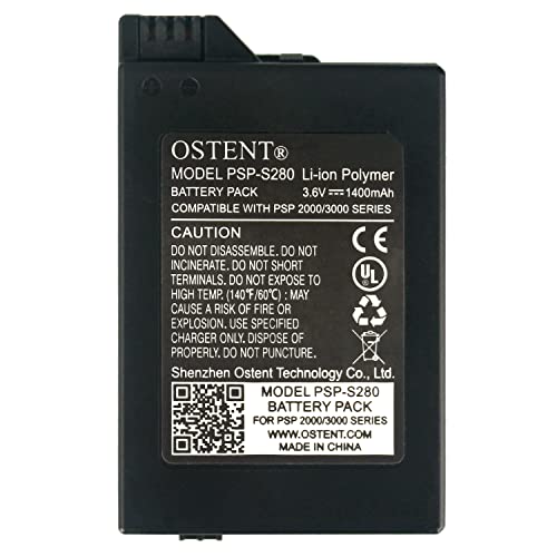 Ostent 523400 Real 1400Mah 3.6V Lithium Ion Li-Ion Polymer Rechargeable Battery Pack Replacement Upgraded Version For Sony Psp 2000/3000 Psp-S110 Console Video Games thumb #1