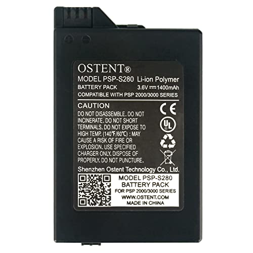 OSTENT Real 1400mAh 3.6V Litio Ion Li-Ion Polymer Recargable Paquete de batería Reemplazo Versión Mejorada para Sony PSP 2000/3000 PSP-S110 Consola Videojuegos