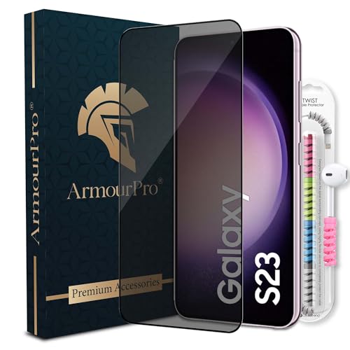 Image of ArmourPro Privacy Tempered Glass Compatible for Samsung Galaxy S23 and Samsung S22 (6.1 Inch) Edge to Edge Coverage with Easy Installation kit & Cable Protector | Black Anti-Spy Privacy Protection