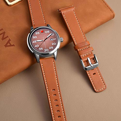 Image of ANNEFIT 21mm Watch Band, Quick Release Genuine Leather Replacement Strap (Gold Brown)