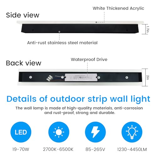 Image of Exterior Wall Lights for House - 59inch Long Strip Modern Outdoor Light Wall Fixture Sconce, Dimmable Outside Garage Exterior Lights, Black Wall Mount Lighting for Porch Corridor, Garage