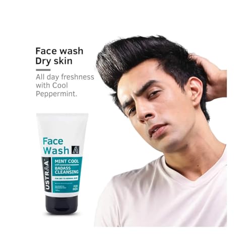 Image of Ustraa Face Wash - Mint Cool - For Dry to Normal Skin - 100g x 2 | Reduces Moisture Loss | Removes Dirt & Dead Skin | with Pine Bark & Peppermint | NO SLS, NO PARABEN (Pack of 2)