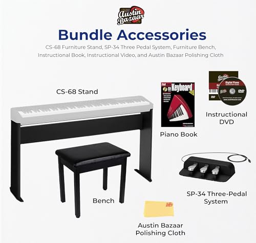 Image of Casio PX-S1100 Privia Digital Piano - Black Bundle with CS-68 Furniture Stand, SP-34 Three Pedal System, Furniture Bench, Instructional Book, Instructional Video, and Austin Bazaar Polishing Cloth