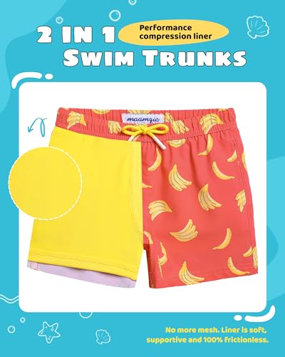 Image of maamgic Boys Swim Trunks with Compression Liner Toddler Stretch Swim Shorts
