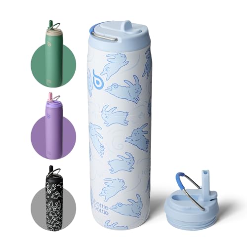BOTTLE BOTTLE Stainless Steel Water Bottle with Straw and Lid 32 oz Vacuum Insulated Cup Stay Cold and Hot, Leak-Proof Wide Mouth Water Bottles for Women,Rabbits