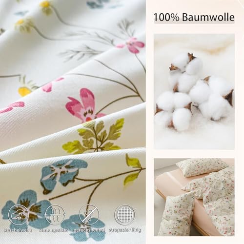 Tospass Bettwäsche 220x240 Baumwolle Beige Rosa Bunt Blumen Bettwäsche Set – Ansicht 5