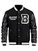SS-Sunrise Fashion Men's Varsity Jacket, Letter Embroidery, Faux Leather Sleeves, Quilted Lining, Striped Trim (Medium, Black)