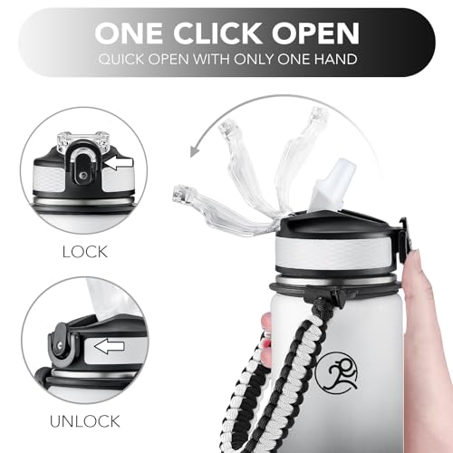 Image of GOSWAG 24oz Insulated Stainless Steel Travel Water Bottle, 2 Lids | with straw and no straw, Paracord handle, Double-wall vacuum keeps drinks cold or hot, Leakproof tumbler