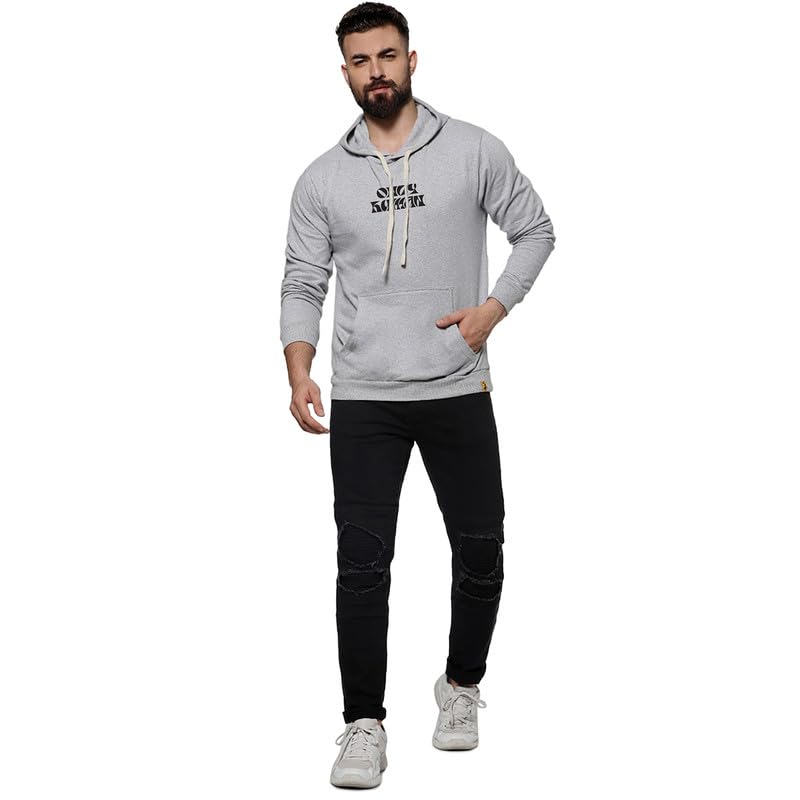 Image of CAHOOT Men's Dark Blue Zip-Front Hoodie with Contrast Drawstring for Casual Wear | Long Sleeve | Hooded Neck | Zipper Closure | Cotton Sweatshirt Crafted with Comfort Fit for Everyday Wear