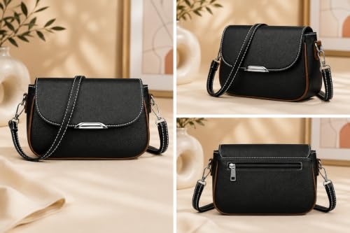 Image of SELECTION INDIA Women's Black Shoulder Bag | Premium PU Leather Handbag for Women | Spacious Everyday Purse for Work | College & Travel