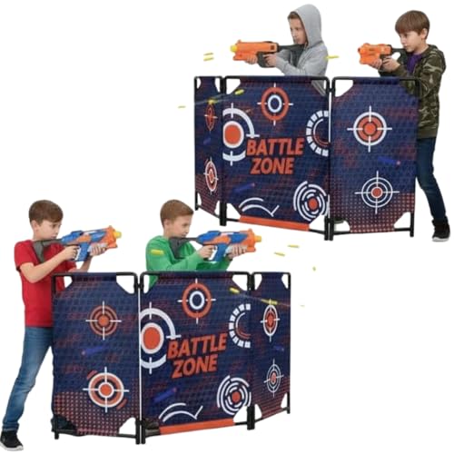 2-Pack Tactical Bunker & Foldable Battlefield Obstacles 59x34 Combat Battle Zone Fort Compatible with Laser Tag Foam Blaster Birthday Activities Party Supplies + Interactive Target Board