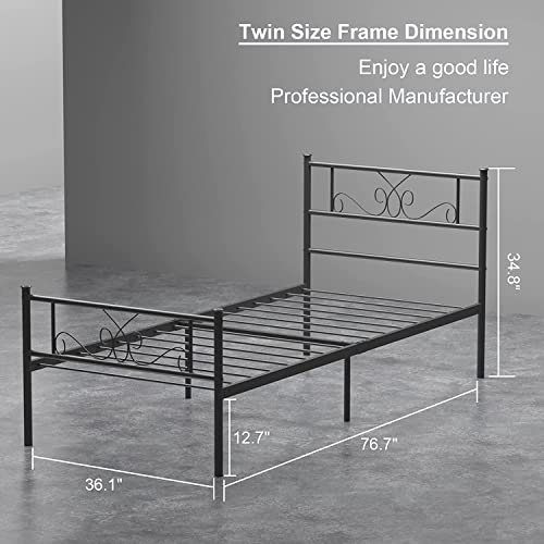 Weehom Twin Size Bed Frame With Headboard Black Platform Bed Standard Steel Bed For Kids Girls Boys No Box Spring Needed #TOP1