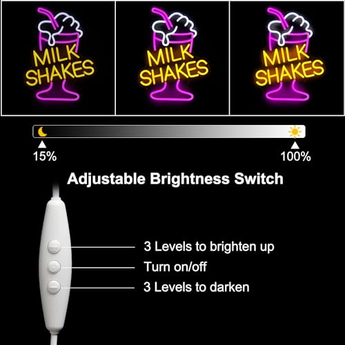 Image of Milk Shakes Neon Sign Ice Cream LED Light for Dessert Shop Restaurant Decor | Milk Tea LED Signs for Wall, Dimmable Frozen Yogurt Neon Light, Food Drink Acrylic Neon Wall Sign, USB Powered, Easy to Hang