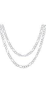 Nuragold 10k Real White Gold Solid Figaro Link 6.5mm Chain