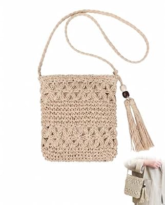 BTACGWP Borsa Paglia Donna, 1 Pezzo Borsa Spiaggia Estiva Tracolla Beige Intrecciata, Intreccio Aperto e Aerato, Leggera e Resistente per Vacanze, Mare e Outfit Casual
