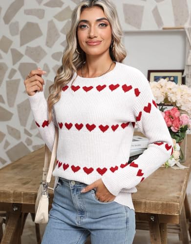 Image of Alsol Lamesa Women's Fall Pullover Sweaters Cute Hearts Long Sleeve Crewneck Casual Knitted Sweaters, X-Large