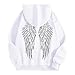Women Angel Hoodies Sparkly Wing Print Long Sleeve Casual Pullover Sweatshirt Fashion Y2K 90S Vintage Hoodies With Pockets White Medium