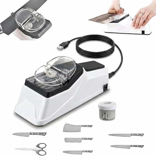 USB Electric Knife Sharpener,Double Sided Knife Sharpener with Replacement Grinding Tools,Quick Sharpening and Polishing,Stable Non-Slip Base