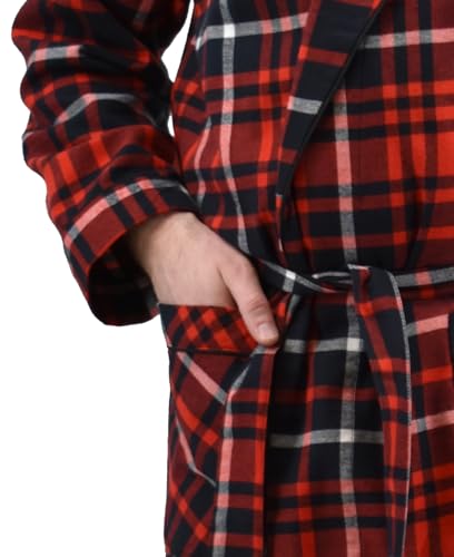 Andrew Scott Mens' Robe with Hoodie| Cotton Flannel Brush Plaid | All Season | Full Length House Robe2