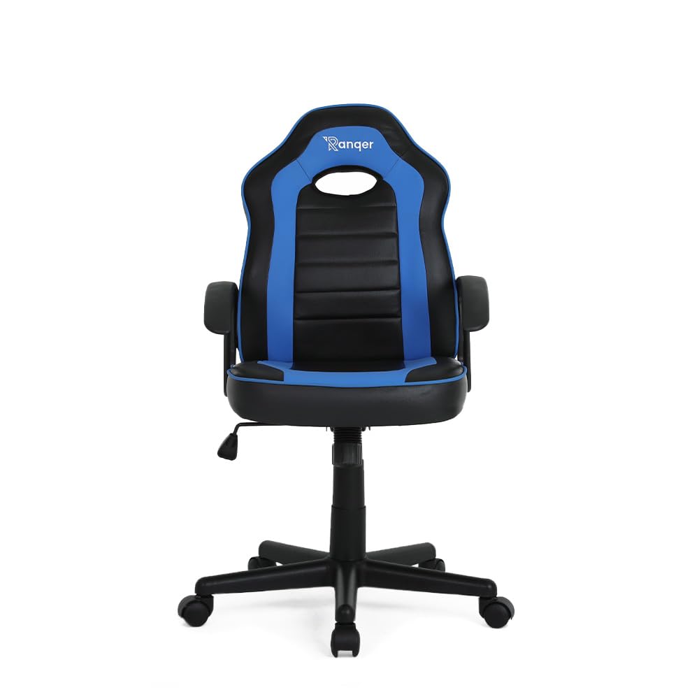 Junior Warrior Sedia Gaming Per Bambini 6-12 Anni Ergonomica Regolabile In Altezza Con Telaio Robusto, Base In Nylon, PU Di Alta Qualità, Comfort Per Studio E Gioco In Vari Colori, Nero/Blu