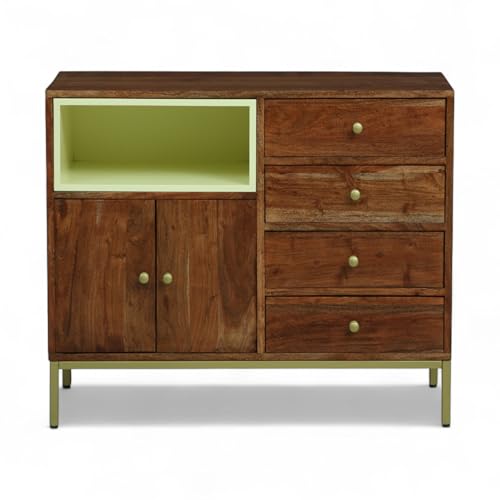 Image of Kalki Solid Wood 4-Drawer Storage Chest | Elegant Drawer Cabinet | Multi-Purpose Storage Cabinet | Finish - Tubaq & Off-White