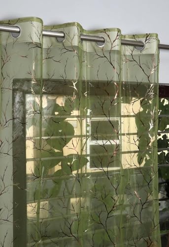 Image of Homefab India Multi Foil Transparent Sheer Curtain - 5 X 4 Feet, Window Curtains, Green, Pack of 1 Piece