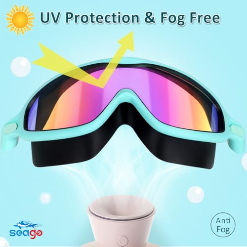 Image of Seago Swim Goggles 2 Pack Anti-Fog Anti-UV Wide View Swimming Goggles for Kids 3-14