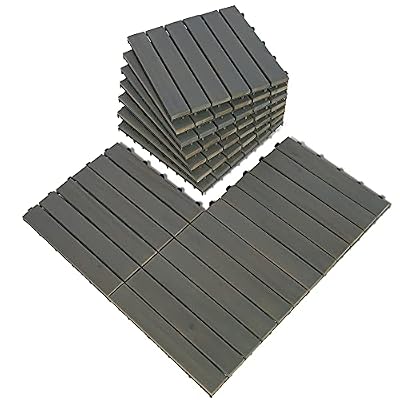 Mcombo 10 Pieces Patio Wood Deck Tiles 12"x12", Interlocking Deck Flooring Oiled Finish, Wood Tiles Resistant Water and Easy to Install for Outdoor Deck,Balcony and Backyard (Light Grey)