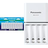 Eneloop Panasonic BK-3MCCA12FA AA 2100 Cycle Ni-MH Pre-Charged Rechargeable Batteries & BQ-CC55SBA Advanced Individual Battery 3 Hour Quick Charger with 4 LED Charge Indicator Lights, White