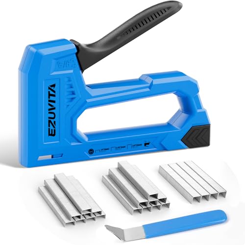 EZUVITA Leichte Handtacker für Holz – Blau, Tackerpistole mit 2000 JT21-Klammern (6, 8, 10mm) und Heftklammerentferner, Tackerpistole für Bastelarbeiten, Heimwerken und Dekoration