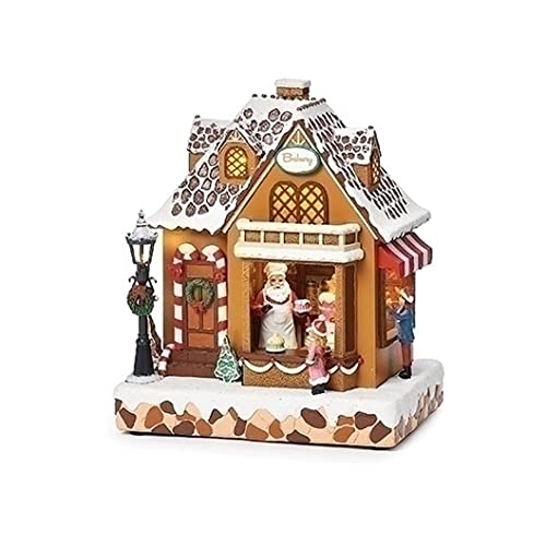 Santa's Baker de Roman: caja musical LED navideña de 9.5 pulgadas con edificio iluminado 2